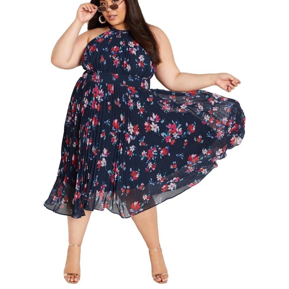 NWT City Chic Women's Plus Size Miriam Print Dress - Navy Lotte Bunch - Size 24
